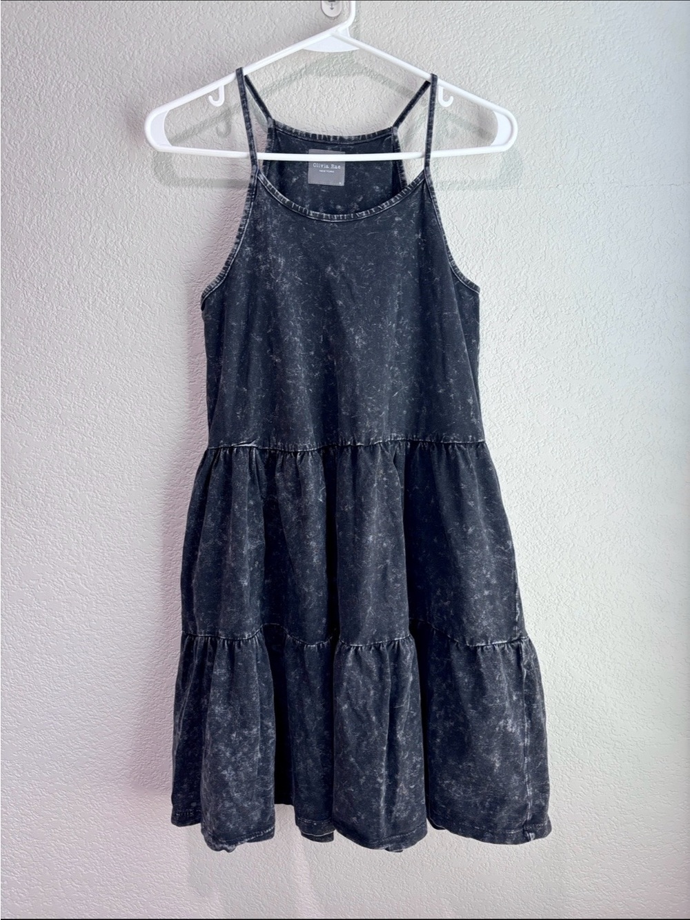 Olivia Rae Acid Wash Gray Black Faded Tiered Mini Dress Small